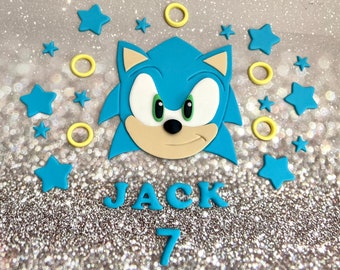 Sonic or Tails Inspired Edible Fondant Cake Topper Blue Hedgehog Rings Stars Personalised Tails the best Children’s Birthday