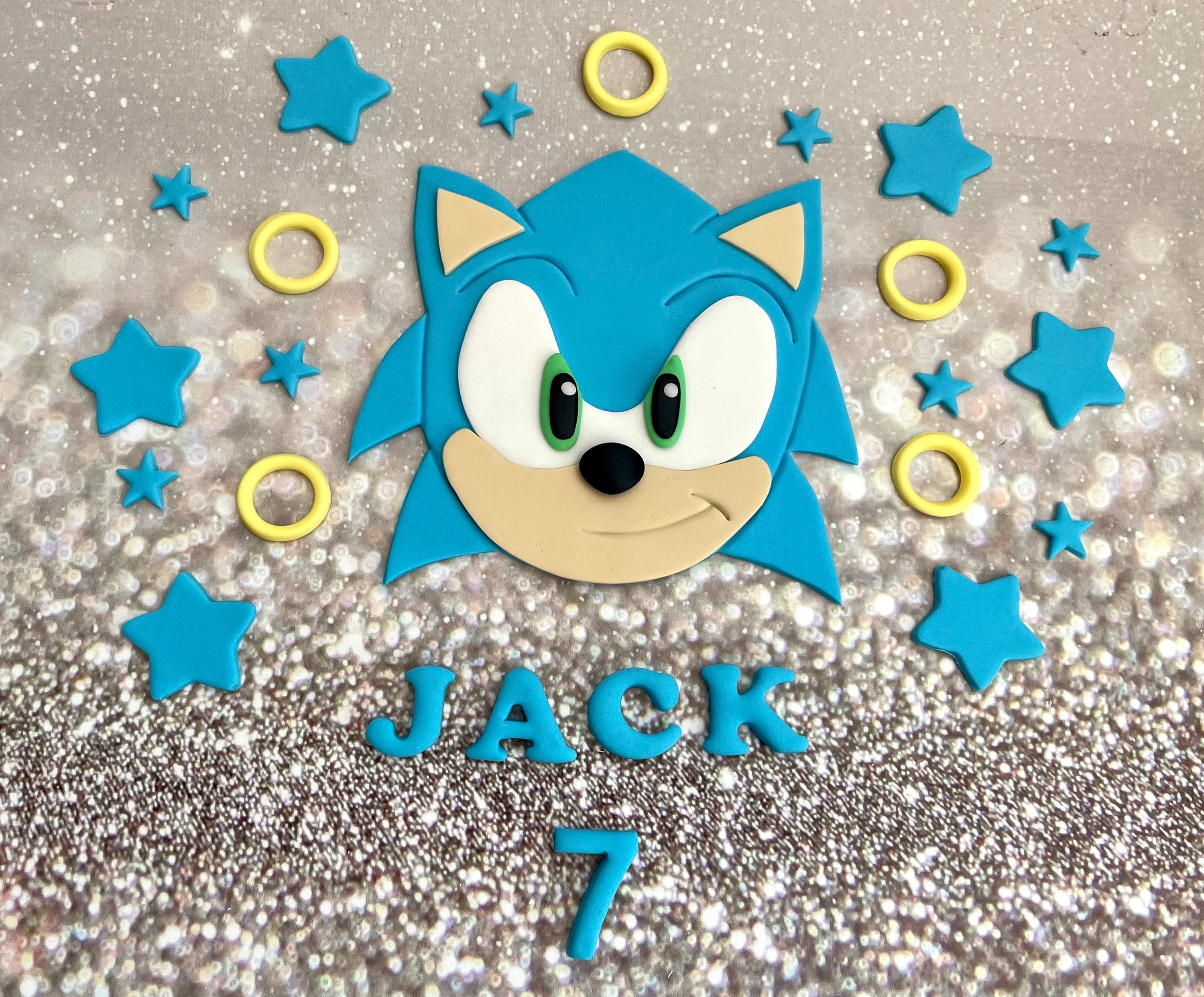 SONIC INSPIRED NAME AND NUMBER PERSONALISED CAKE EDIBLE ICING TOPPER