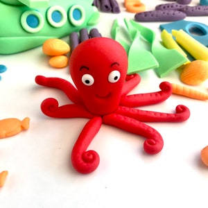Under the Sea Submarine Octopus Cake Topper Fondant Birthday, Octonauts Cake Decor Fish little mermaid Shells Ocean Decorations