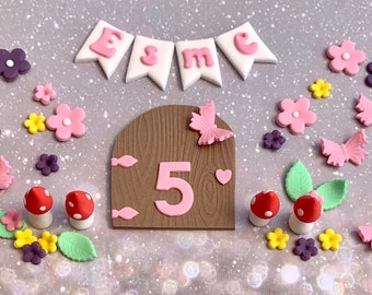 Fairy Door Fondant Cake Topper Princess Decoration Flowers Toadstools Mushrooms Butterflies Little Girl First Birthday Celebration Pretty