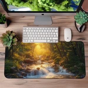 XL Sunset Crystal Waterfall Desk Mat | Nature Gaming Mousepad | Office Desk Pad Aesthetic Decor | Non-Slip Landscape Deskmat
