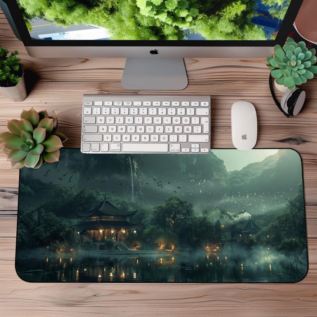 Japanese Lakeside Garden Desk Mat: Tranquil Zen Workspace Mousepad - Etsy