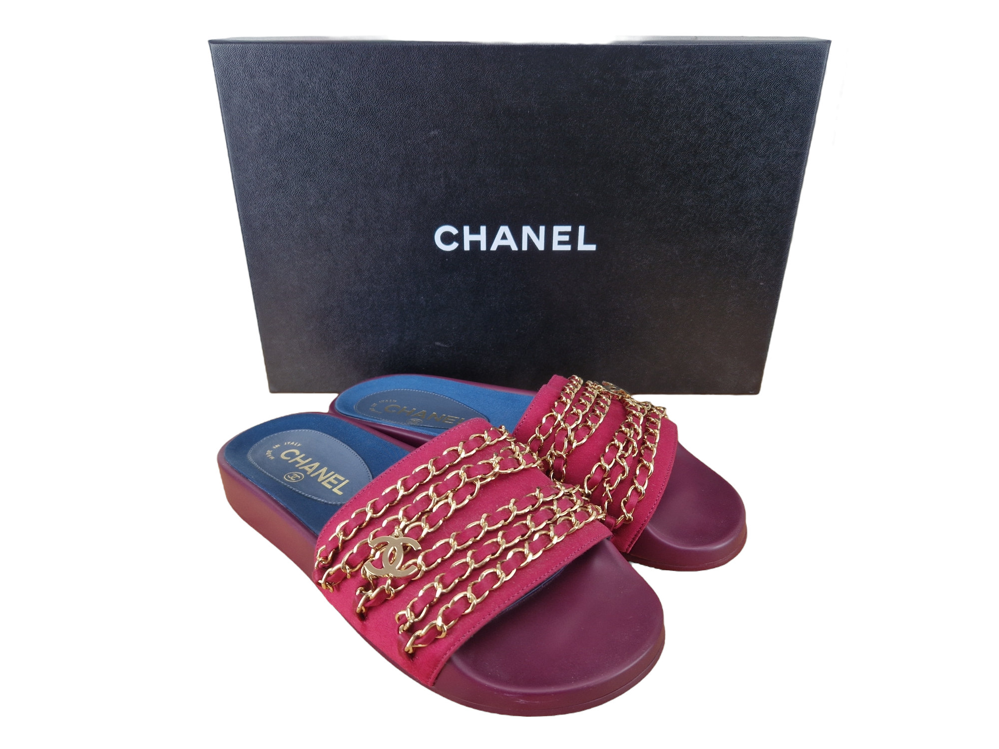 CHANEL CC Logo Pink Tweed Ankle Strap Thong Sandals EUR 35 Used From Japan