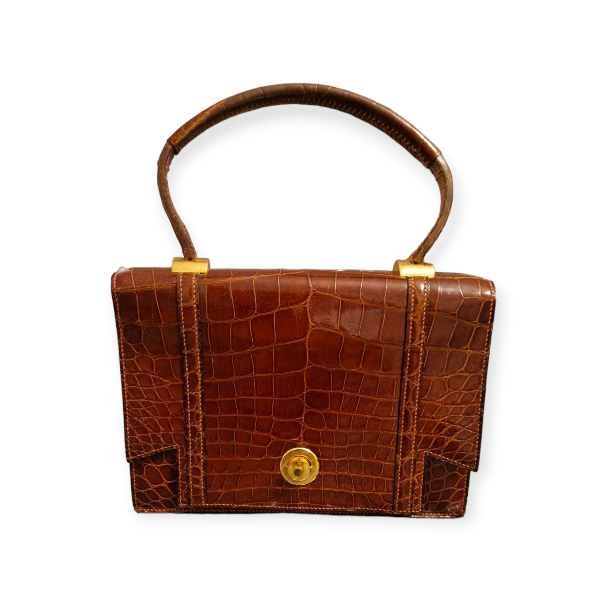 Light TAN Crocodile Belly Skin BIRKIN Bag SATCHEL Bag - HERMES Style -  ITALY - Vintage Skins