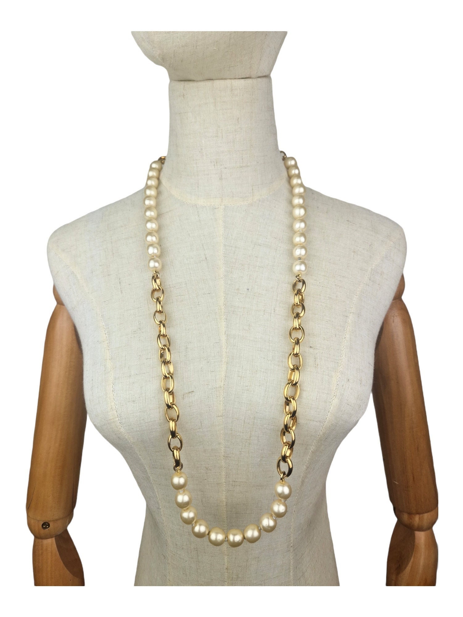 NEW Chanel CC Pearl Silver Lariat Chain Wrap Around Necklace Belt Long RARE