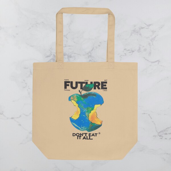 Eco-Conscious Tote Bag - Earth Apple Design | Organic Cotton Shopping Bag with ‘Future, Don’t Eat It All’ Message