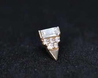 Pendiente triangular de circonita cúbica en oro de 14 quilates: joyería corporal sin rosca de 25 g