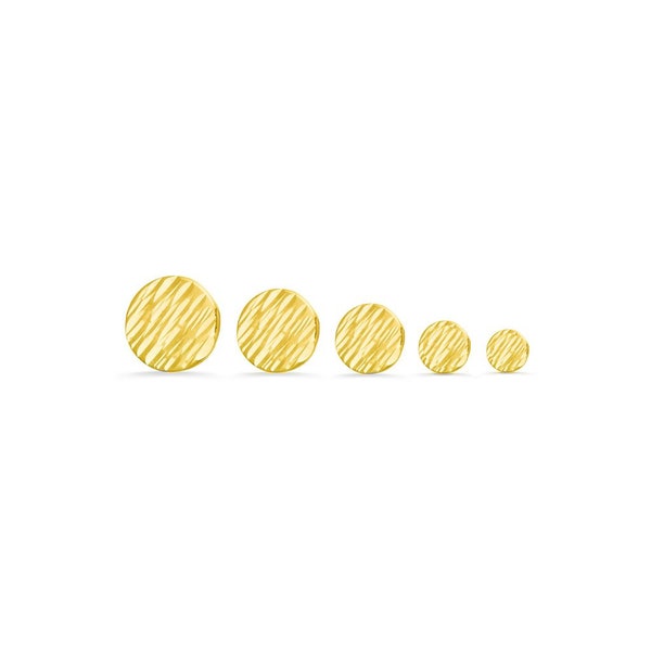 14k Yellow, Rose, White, Solid Gold, "Round Disc Diamond Cut" Stud, Body Jewelry 25g Threadless, 14g and 16g Threaded Pins