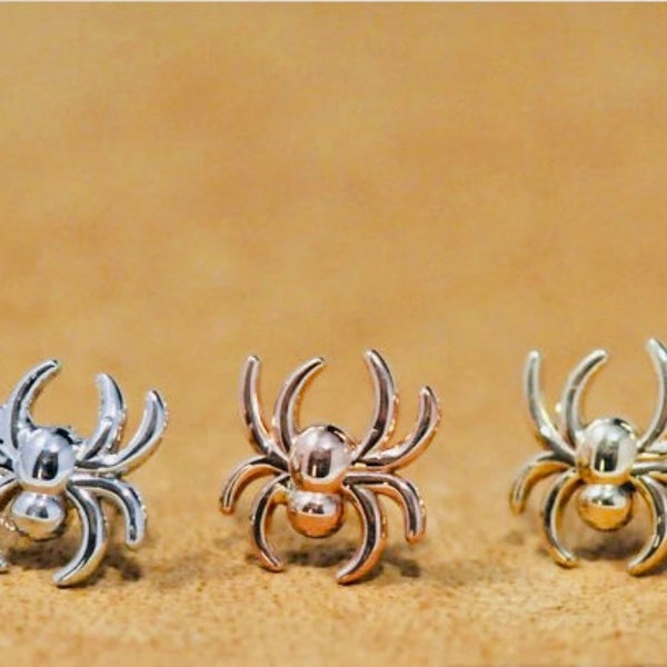 14k Yellow Rose White Solid Gold Spooky Halloween Spider Stud, Body Jewelry 25g Threadless, 14g and 16g Threaded Pins