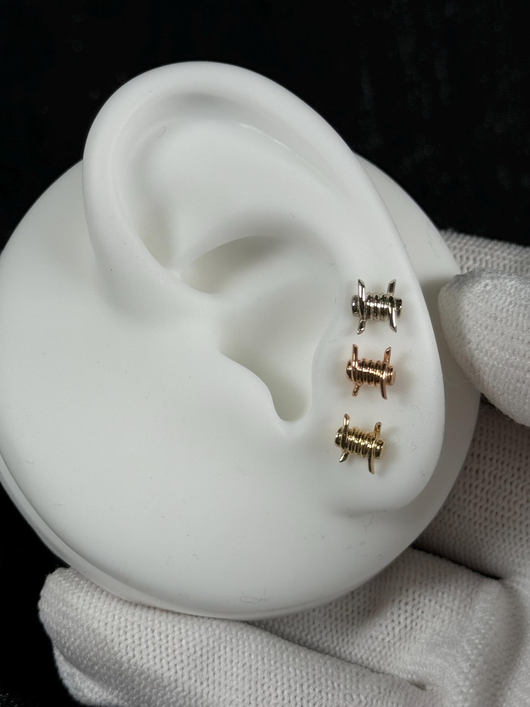 14k Yellow Rose White Solid Gold BARBED WIRE, Body Jewelry 25g ...