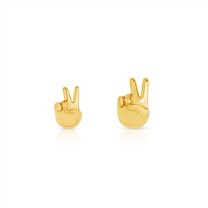 14k Yellow, Rose, White, Solid Gold, Peace Sign Emoji Stud, Body Jewelry 25g Threadless, 14g and 16g Threaded Pins