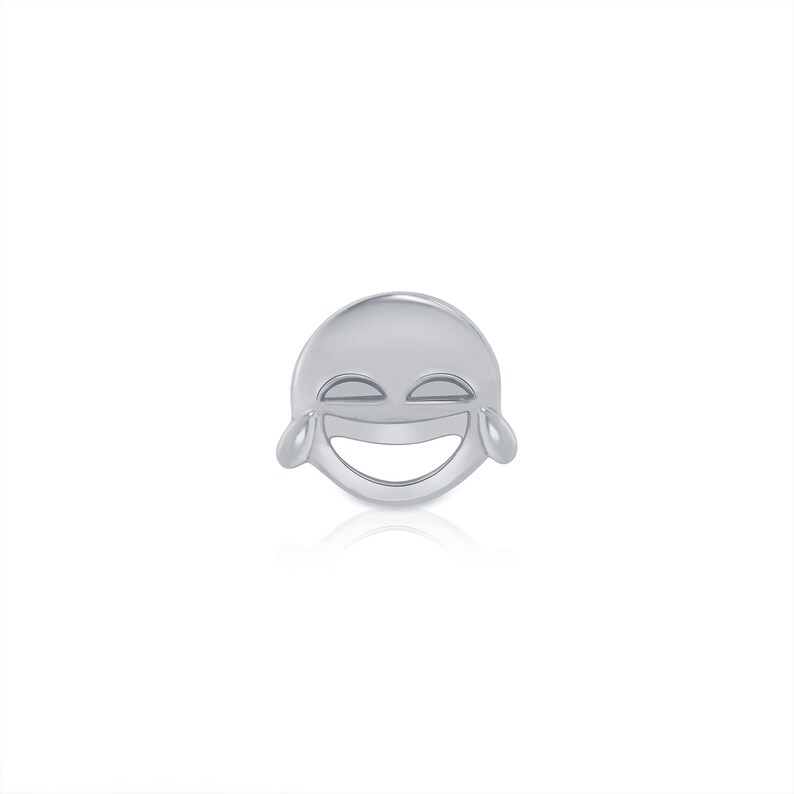 14k massivt guld med skrattande emojiörhänge - Kroppssmycken White Gold
