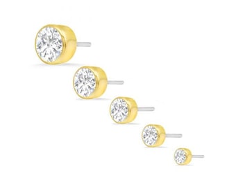 14k Gold CZ Stud Earring: Threadless/Threaded Body Jewelry