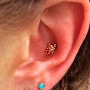 14k Yellow Rose White Solid Gold Scorpion Stud, Body Jewelry 25g Threadless, 14g and 16g Threaded Pins