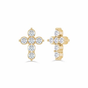 14k Yellow, Rose, White, Solid Gold,   "GEMMED CROSS"  Stud, Body Jewelry 25g Threadless, 14g and 16g Threaded Pins