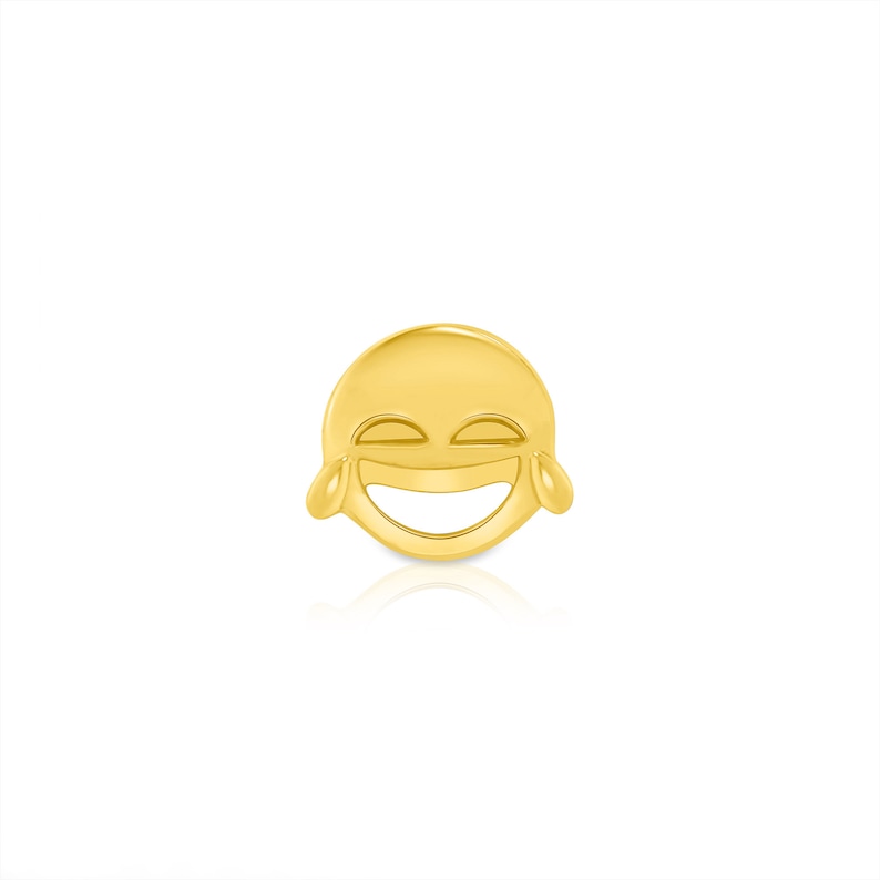 14k massivt guld med skrattande emojiörhänge - Kroppssmycken Yellow Gold