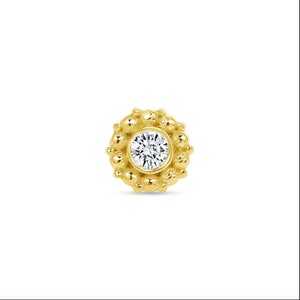 14k REAL Solid Gold Circle Stud with Diamond CZ setting