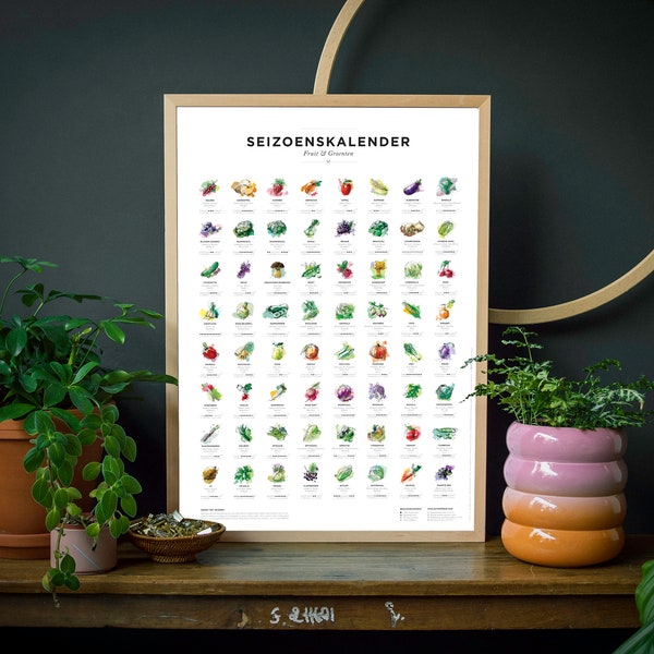 Saisonkalender Gemüse & Obst im Garten, Dekorationsküche, Wandkalender als Wanddekoration, Poster/Poster in Farbe ohne Rahmen