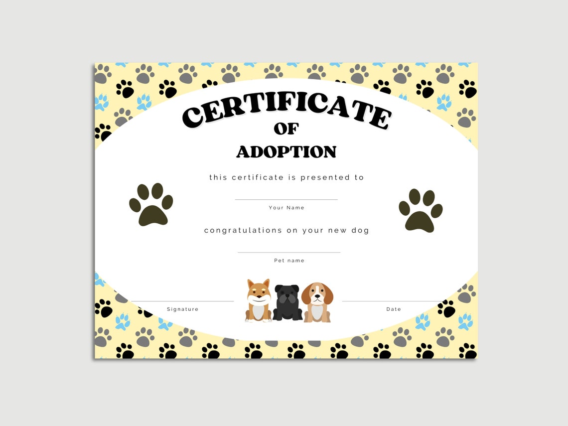 Pet Adoption Certificate Dog Certificate of Adoption Puppy Adoption Pet Adoption Certificate Dog Certificate of Adoption Puppy Adoption
