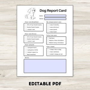Tarjeta de informe de mascotas editable para negocios de cuidado de mascotas, Tarjeta de informe de perros rellenable, Planificador de mascotas, Notas de cuidado de mascotas, Diario de cuidado de mascotas, Alojamiento para perros