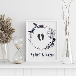 Baby&#39;s First Halloween Printable, My 1st Halloween, Halloween Handprint Footprint Art, Holiday Handprint Footprint Craft, New Parent Gift