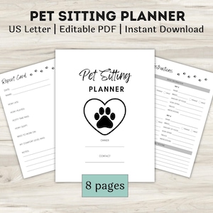 Pet Sitter Planner, Pet Report Card, Pet Sitting Notes, Pet Business Forms, Pet Planner Printable, Pet Sitter Business, Dog Daycare Download
