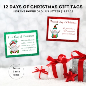 12 Days of Christmas Gift Tags, Secret Santa Printable, Christmas Neighbor Gifts, 12 days of Xmas, Christmas Family Gifts Printable
