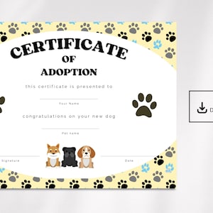 Pet Adoption Certificate Dog Certificate of Adoption Puppy Adoption Pet Adoption Certificate Dog Certificate of Adoption Puppy Adoption