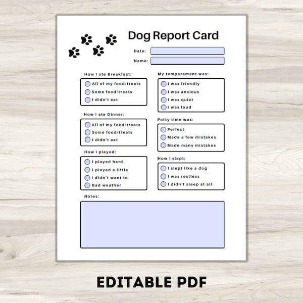 Dog Report Card Etsy Dog Report Card Etsy
