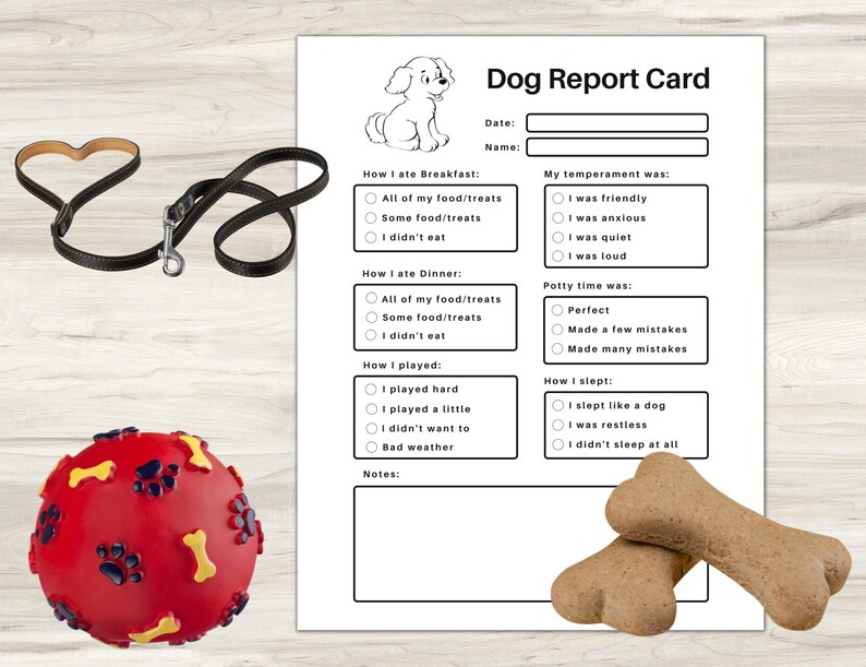 Pet Report Card Printable for Pet Sitter Business, Dog Report Card, Dog ...