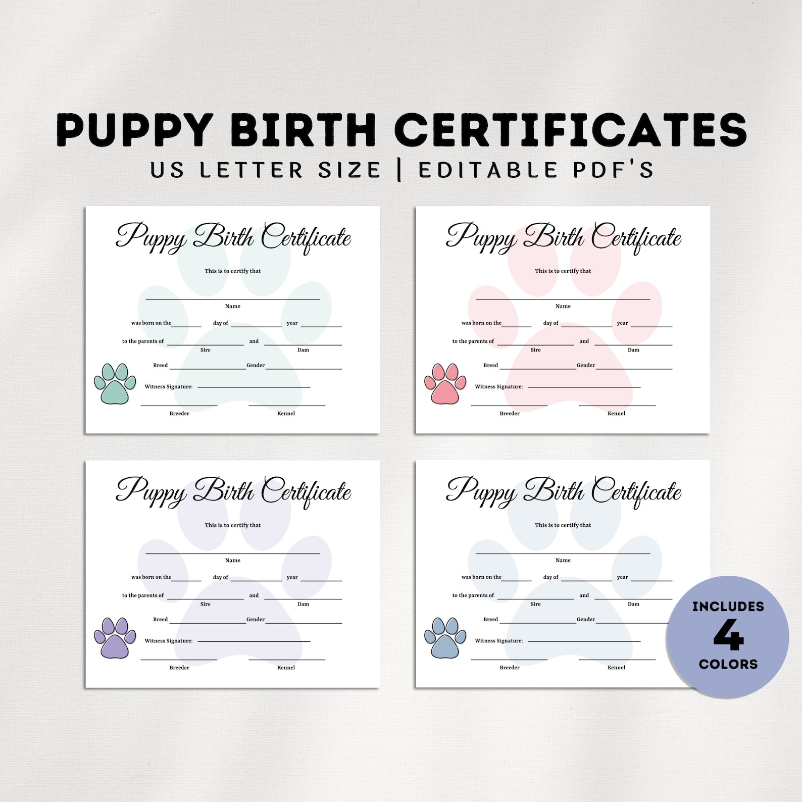 Editable Puppy Birth Certificate Template Dog Adoption Etsy