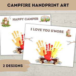 Campfire Handprint Art, Family Handprint Art, Handprint Craft, Happy Camper, I Love You Smore