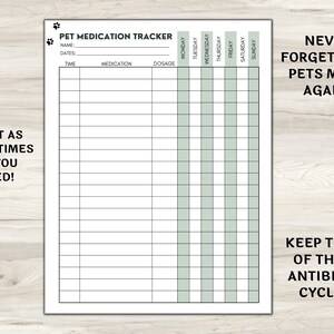 Pet Medication Tracker, Pet Planner, Dog Medicine Tracker, Pet Medicine ...