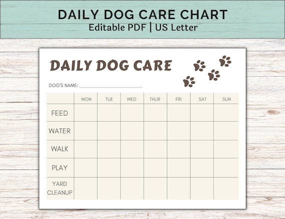 Daily Dog Care Chart for Puppy Care Printable Chore Chart - Etsy