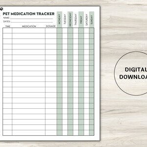 Pet Medication Tracker Pet Planner Dog Medicine Tracker Pet - Etsy