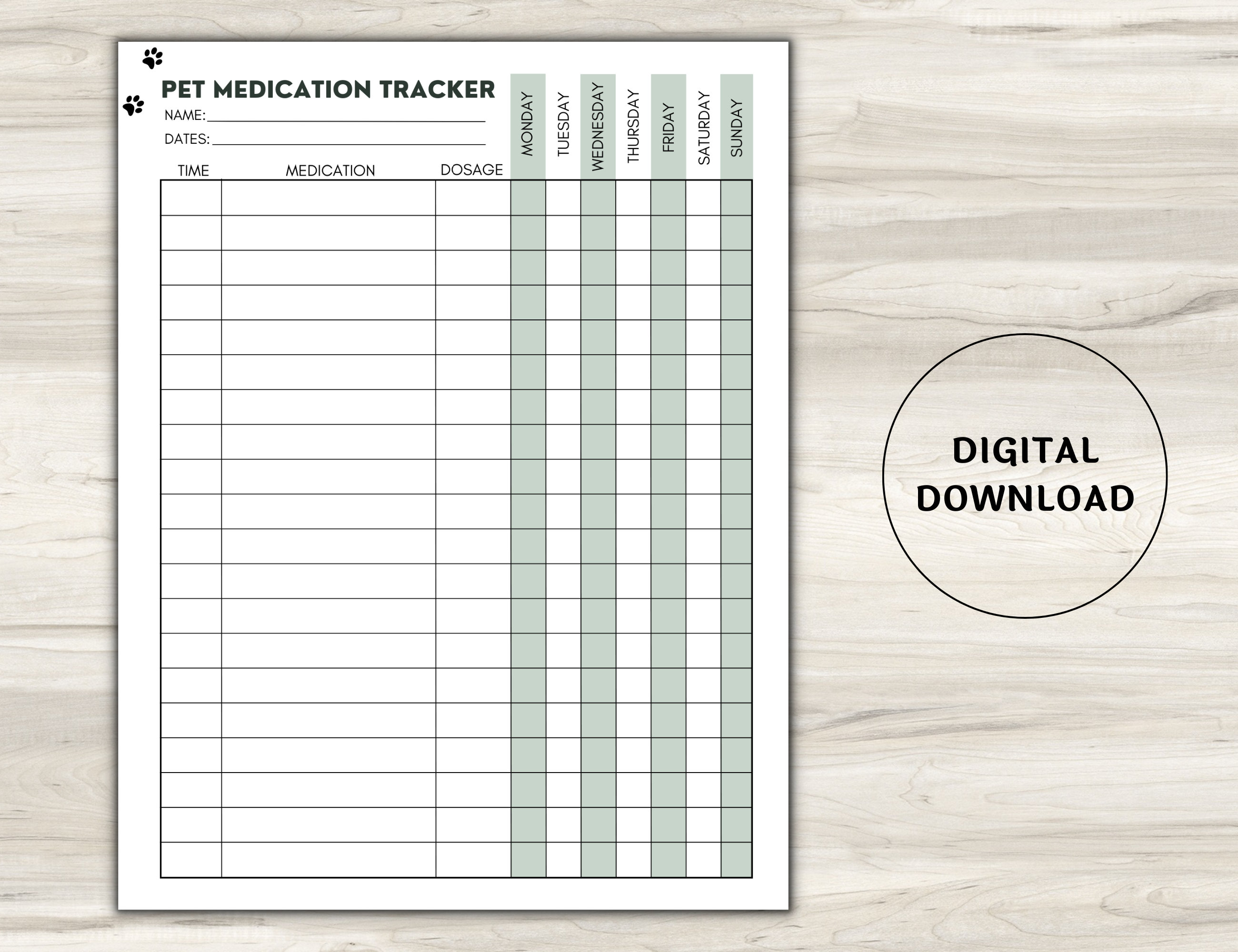 Pet Medication Tracker Pet Planner Dog Medicine Tracker Pet Etsy