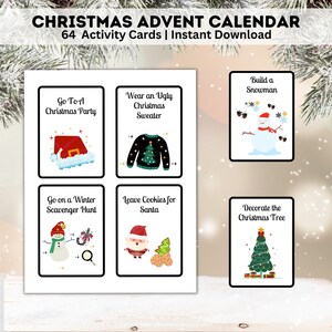 Christmas Advent Calendar Activity Cards, Christmas Countdown Printable, Christmas Activities For Kids, Holiday Advent Calendar