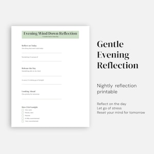 Evening Reflection Printable, Nightly Journal Page, Self Care Journal Planner