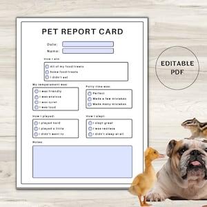 Tarjeta de informe de mascotas, Tarjeta de informe de gato, Tarjeta de informe de perro, Planificador de mascotas, Diario de cuidado de mascotas, Alojamiento para perros, Guardería para perros, Tarjeta de informe de animales pequeños