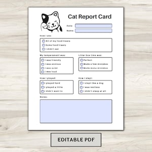 Tarjeta de informe de mascotas imprimible para el negocio de cuidado de mascotas, tarjeta de informe de gatos, tarjeta de informe de embarque de mascotas, tarjeta de informe de cuidado de gatos, planificador de mascotas, cuidado de mascotas