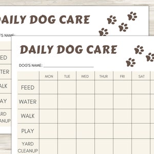 Daily Dog Care Chart for Puppy Care, Printable Chore Chart, Dog Care ...