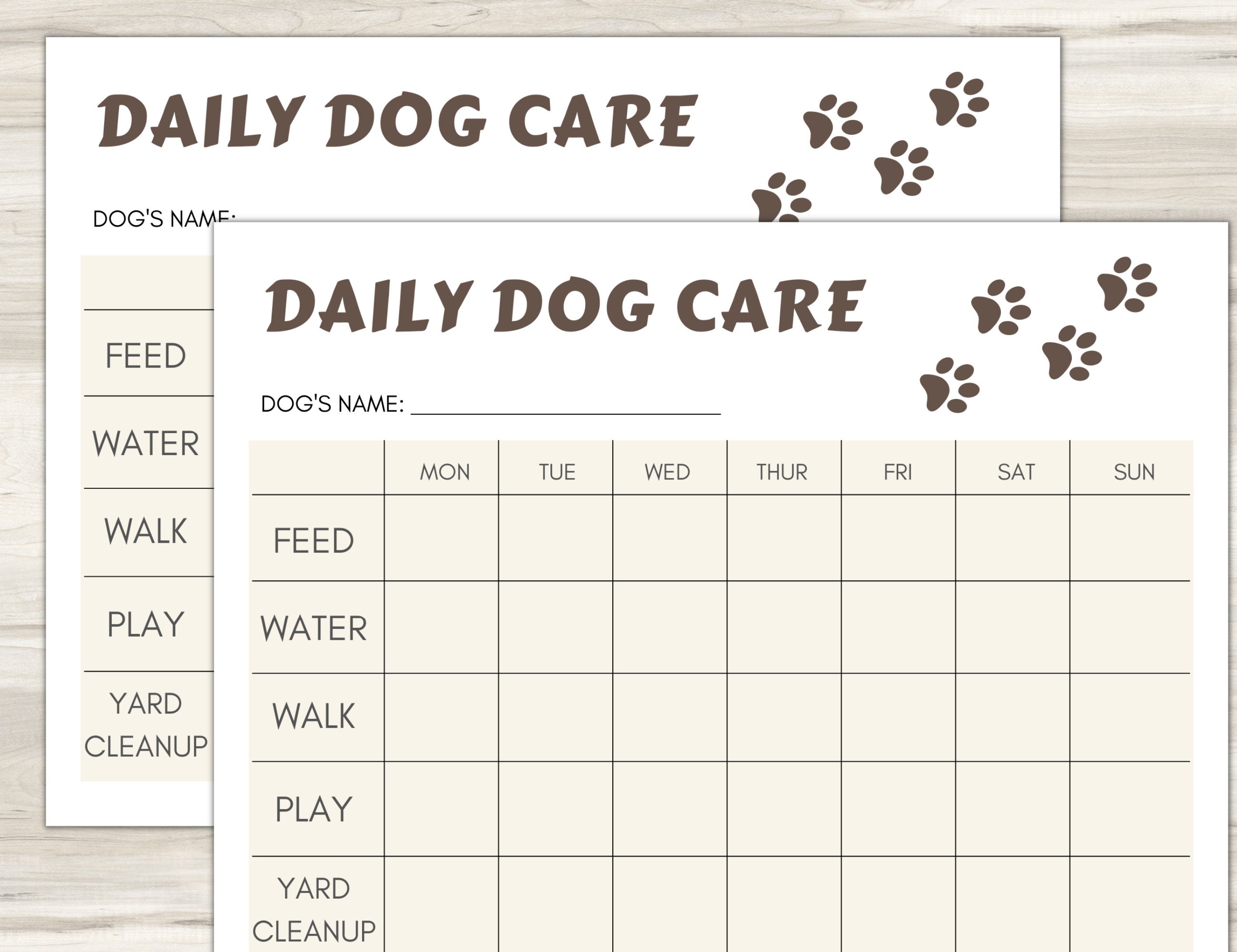 Daily Dog Care Chart for Puppy Care, Printable Chore Chart, Dog Care