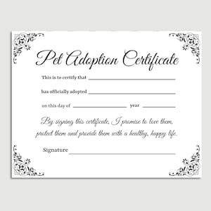 Huisdier adoptie certificaatsjabloon, hond adoptie certificaat, huisdier certificaatsjabloon, puppy certificaat van adoptie, digitale download