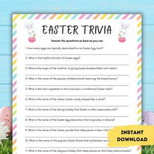 Easter Trivia Game For Kids and Teens, Printable Easter Games, Party Games, Easter Activity, Holiday Party Game