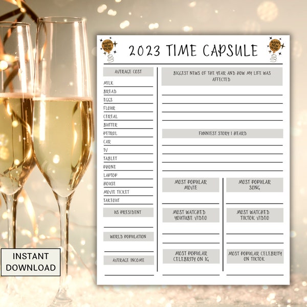 New Year's Eve Time Capsule Printable, New Year's Party Game For Kids and Adults, New Year's Printable, Digital Download