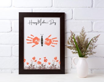 Butterfly Handprint Art, Mother's Day Gift, Poppy Flowers (PDF Printable)