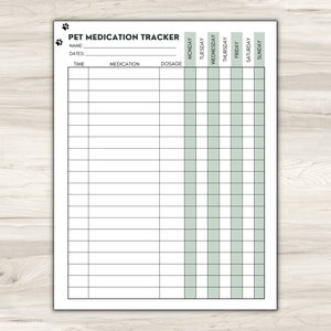 Huisdier medicatie tracker, huisdier planner, hond geneeskunde tracker, huisdier geneeskunde log, huisdier gezondheidsrecord, huisdier zorg planner, huisdier medicatie grafiek