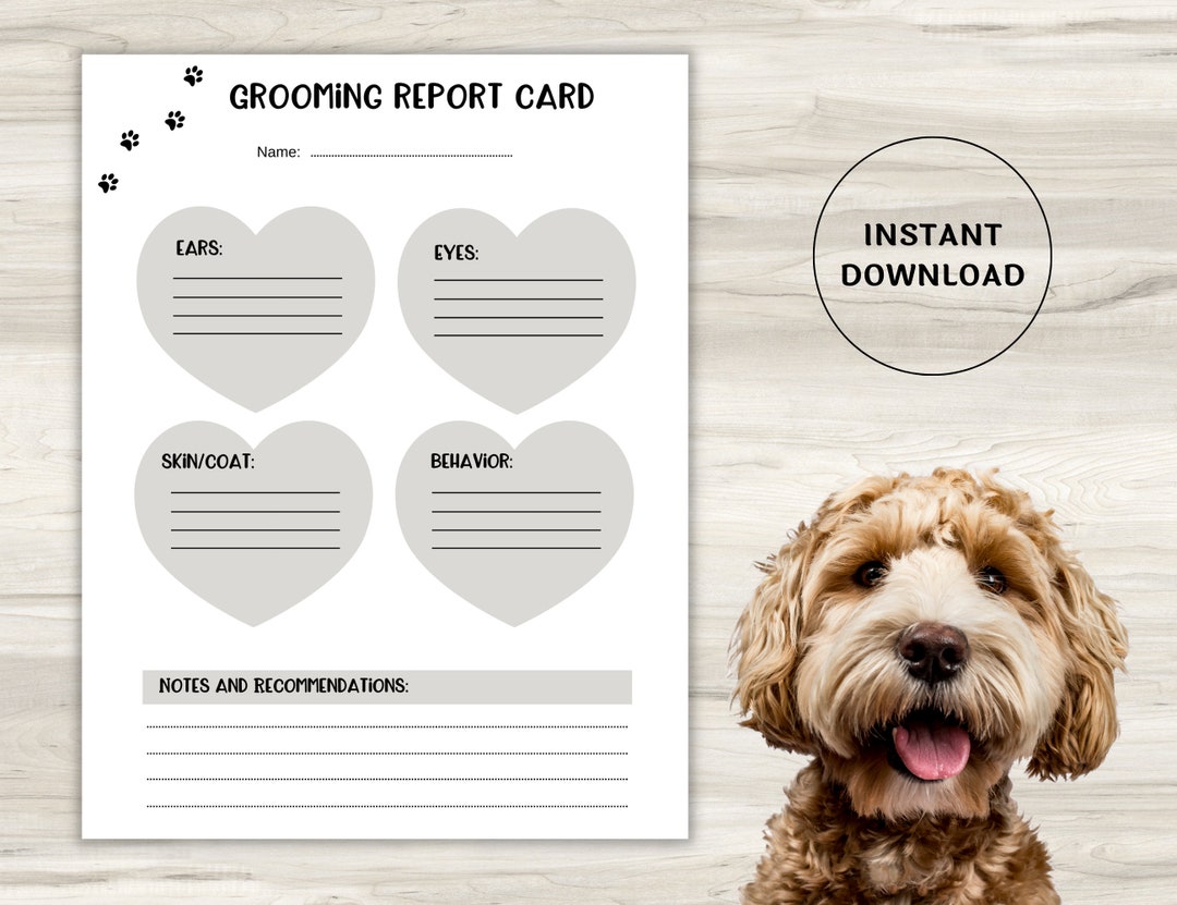Dog Grooming Report Card Printable Pet Grooming Forms Pet Etsy
