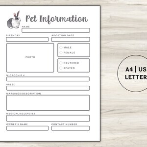 Pet Information Sheet Rabbit Care Sheet Rabbit Care - Etsy Canada