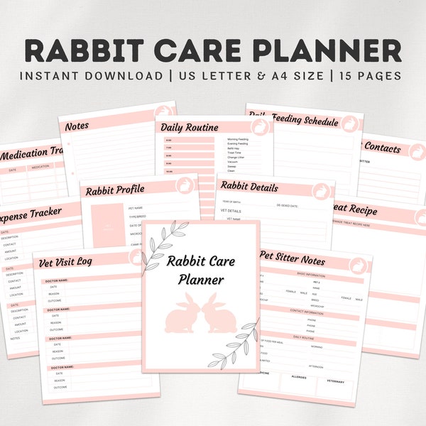 Rabbit Care Planner, Pet Planner, Bunny Planner, Bunny Care Tracker, Rabbit Care Binder, Pet Care Planner, Rabbit Care Tracker